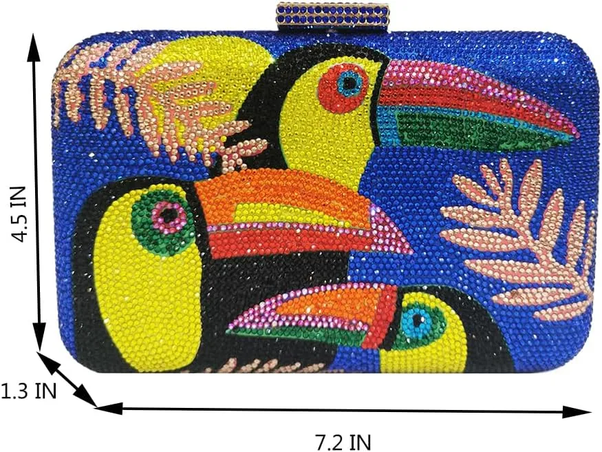 Women Chic Rhinestone Purse Toucan Bird Evening Bag Diamonds Clutch Metal Chain Shoulder Bag for Wedding Prom Party