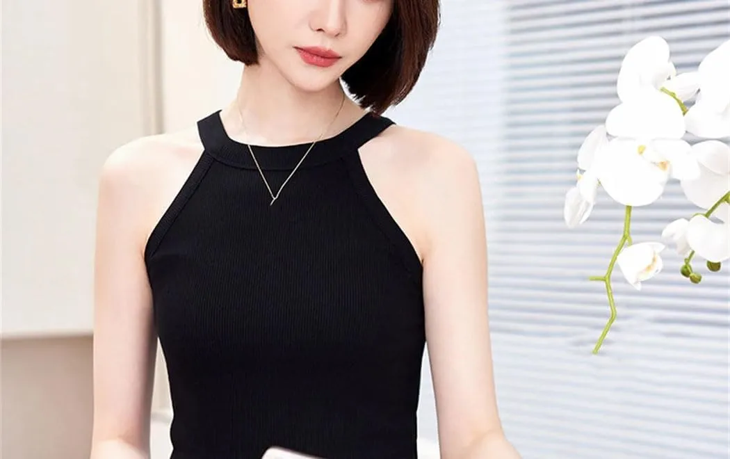 Women Crew Neck Cropped Tank Top Summer Sleeveless Knitted Camisole Vacation Beach Vest