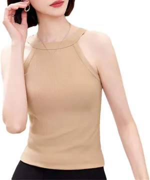 Women Crew Neck Cropped Tank Top Summer Sleeveless Knitted Camisole Vacation Beach Vest