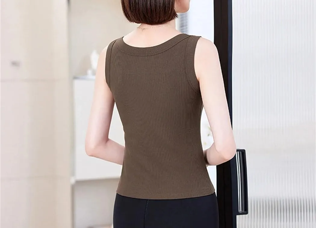 Women Crew Neck Cropped Tank Top Summer Sleeveless Knitted Camisole Vacation Beach Vest