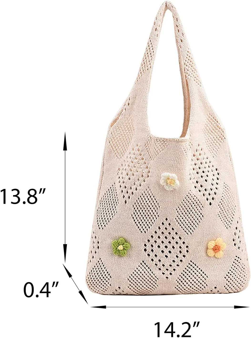 Women Cute Floral Hollow Out Knitted Tote Handbags Handmade Crochet Shoulder Bag Y2K Chic Hobo Bag for Shopping