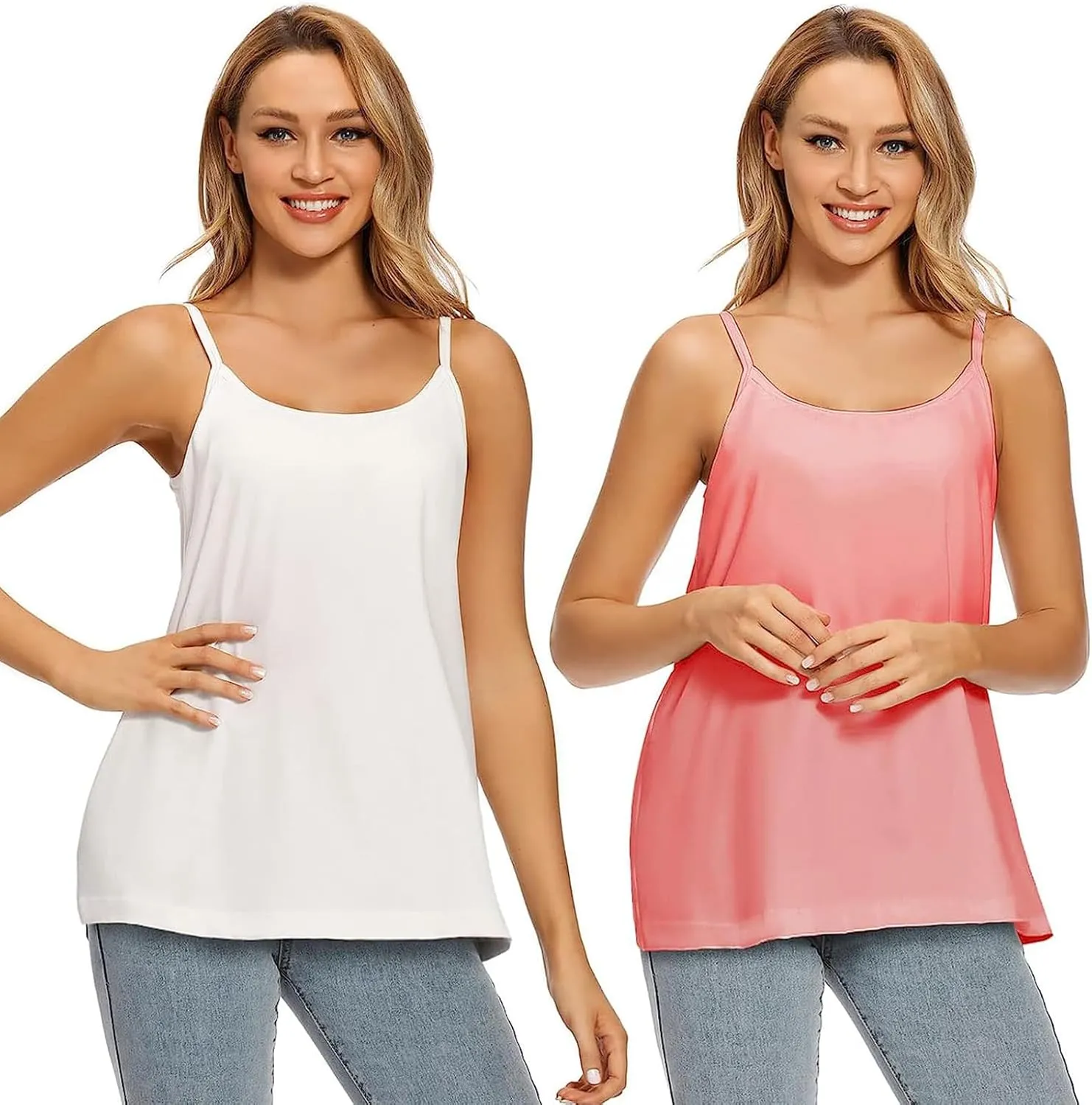 Women Flowy Pleated Camisole with Built in Bra Loose Casual Sleeveless Tank Tops