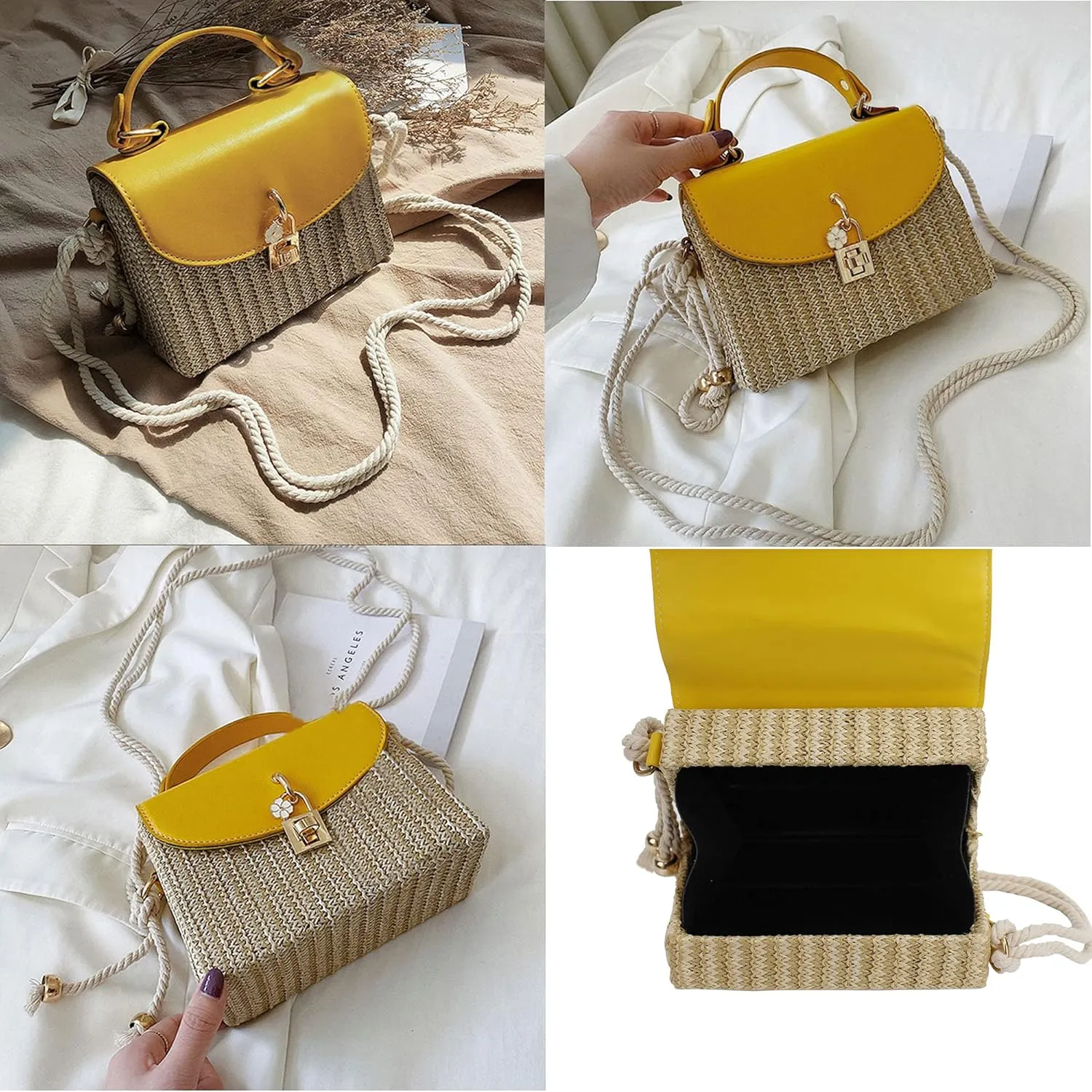 Women Mini Straw Woven Cross-body Shoulder Bag Top-handle Bag Handbag