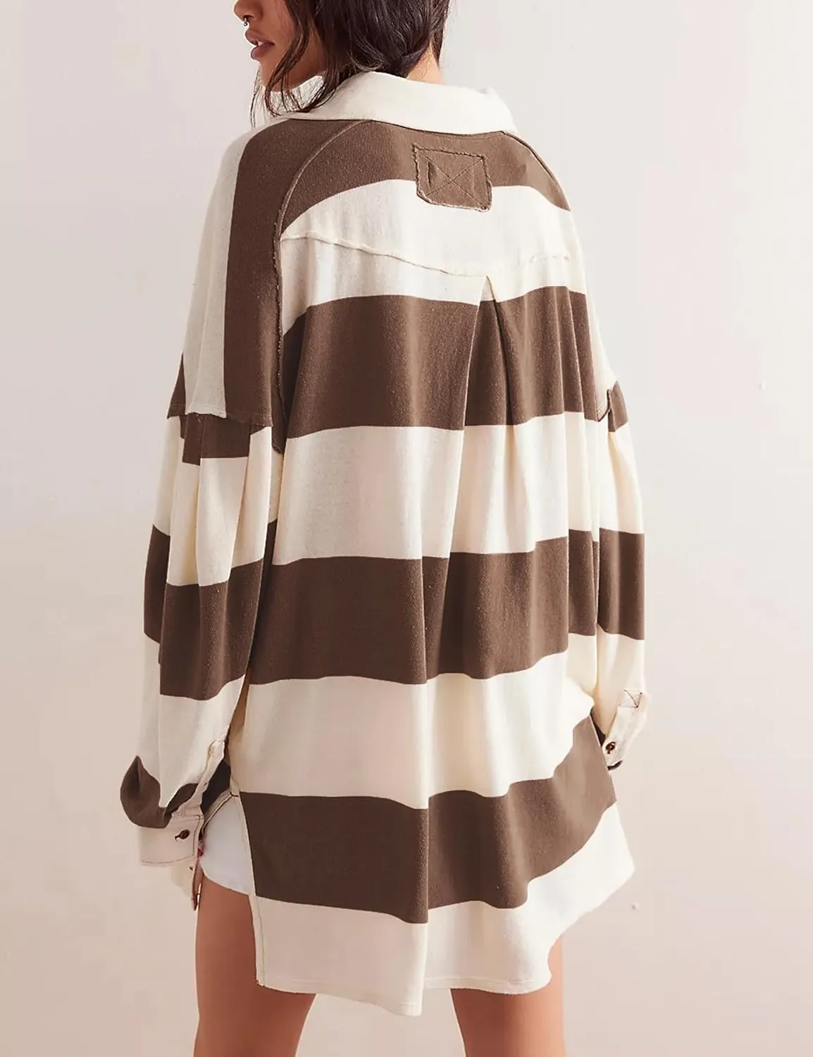 Women Striped Oversized Sweatshirt Long Sleeve Button Shirt Fall Fashion Hoodies Pullover Tops