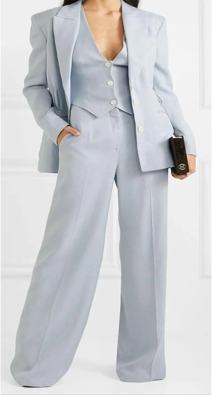 Women's 3 Piece Outfits Jacket Vest Wide Leg Pants Business Office Suit Set