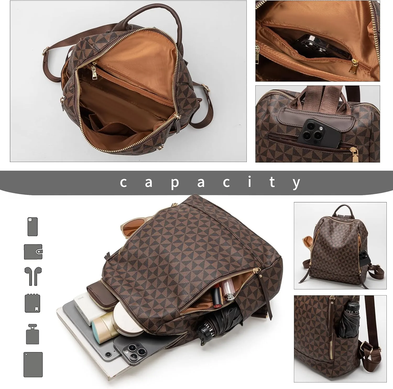 Womens Backpack Purse Leather Anti-theft Large Fashion Designer Travel Backpack Bag Men's Backpack Shoulder Bags, A-brown