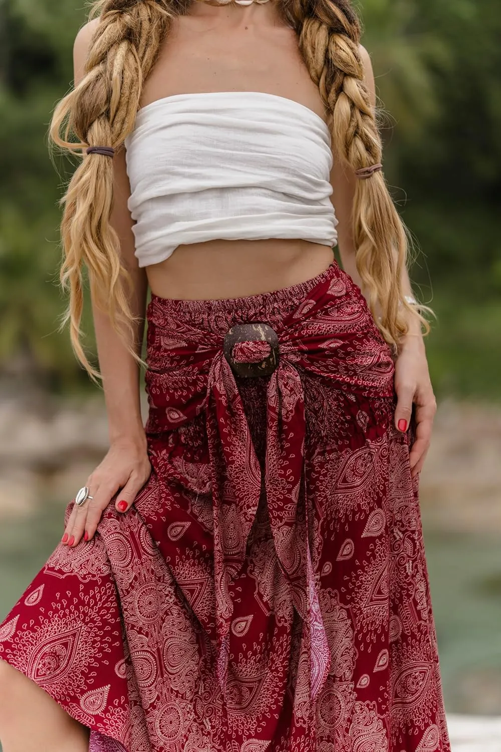 Womens Boho Maxi Long Skirt & Dress  2-in-1 Convertible Mandala Floral Hippie Outfit  Summer Beachwear, Fair Trade