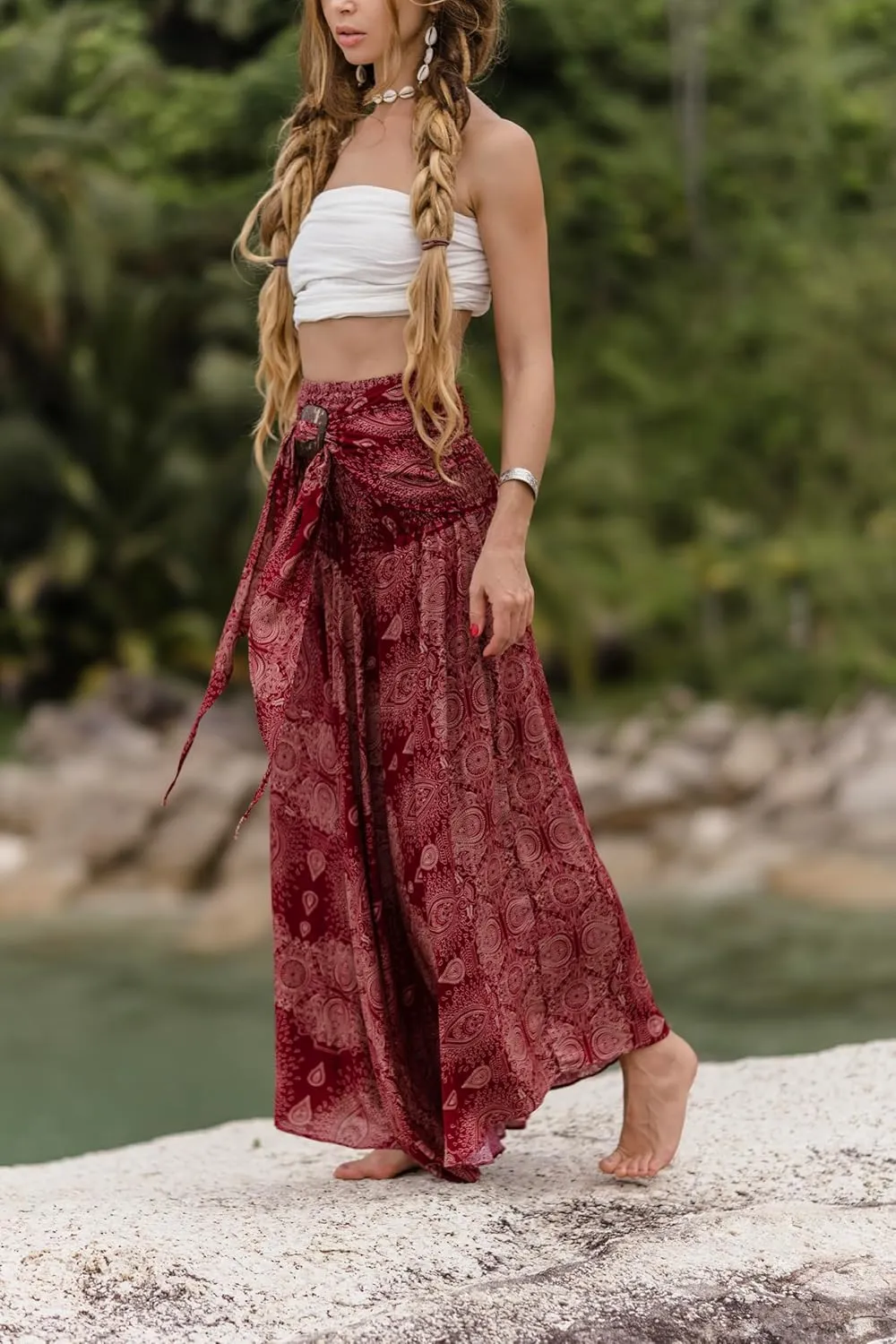Womens Boho Maxi Long Skirt & Dress  2-in-1 Convertible Mandala Floral Hippie Outfit  Summer Beachwear, Fair Trade