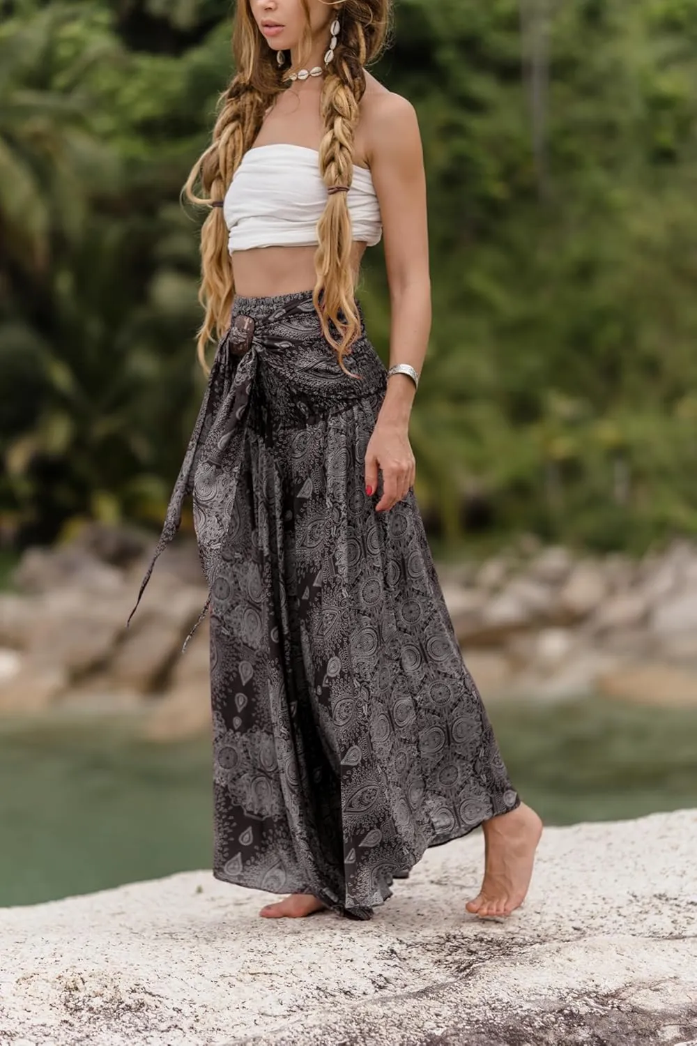 Womens Boho Maxi Long Skirt & Dress  2-in-1 Convertible Mandala Floral Hippie Outfit  Summer Beachwear, Fair Trade