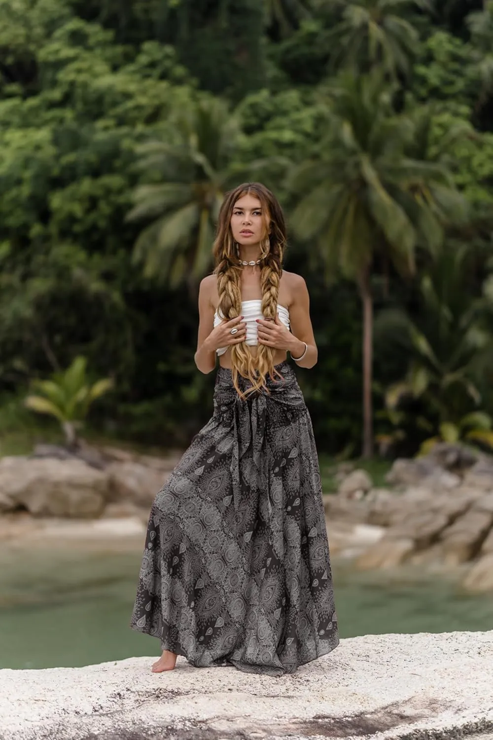 Womens Boho Maxi Long Skirt & Dress  2-in-1 Convertible Mandala Floral Hippie Outfit  Summer Beachwear, Fair Trade