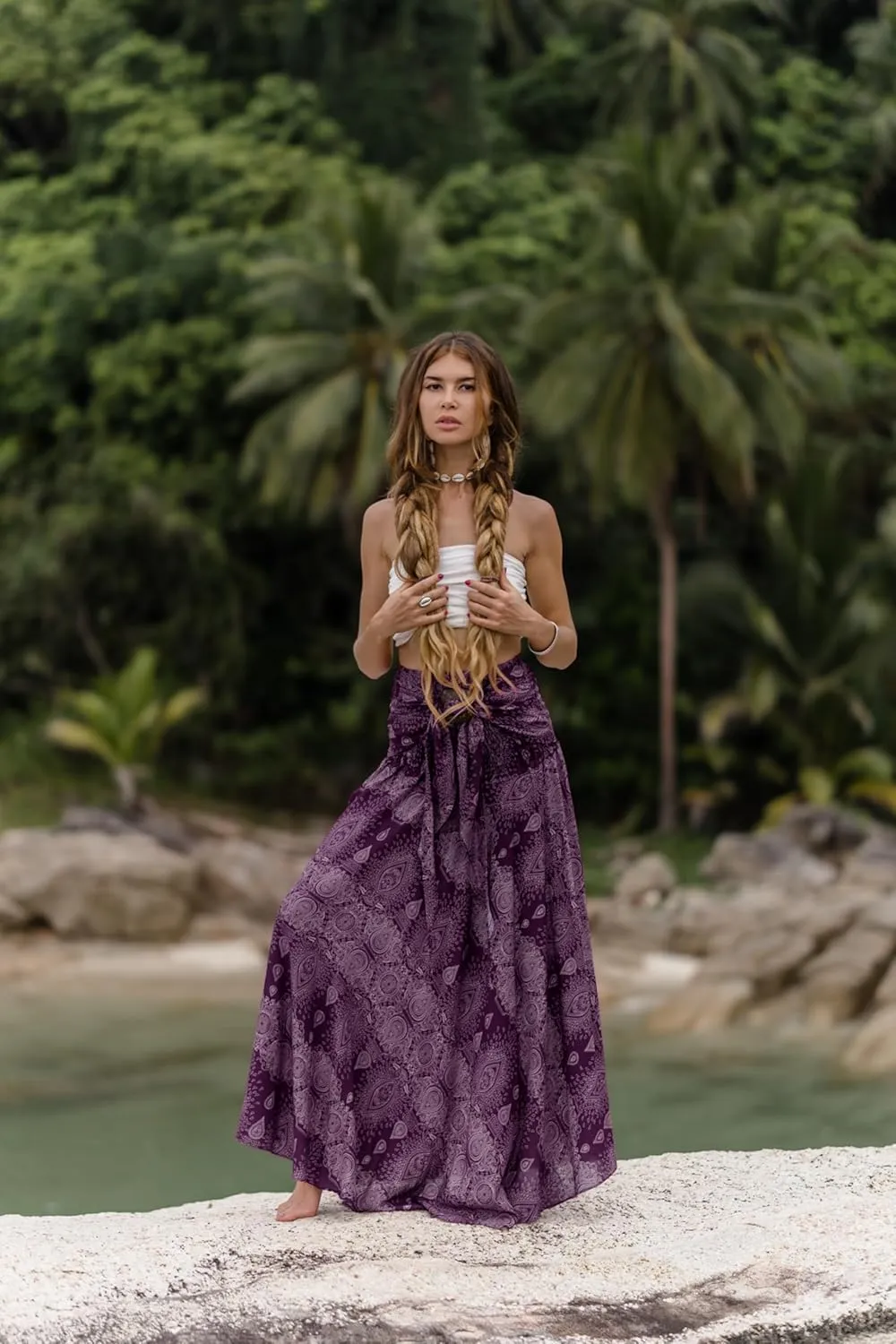 Womens Boho Maxi Long Skirt & Dress  2-in-1 Convertible Mandala Floral Hippie Outfit  Summer Beachwear, Fair Trade