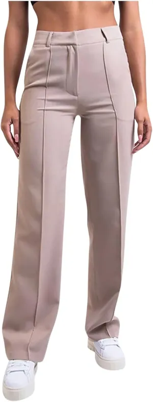 Womens Casual High Waist Straight Leg Ankle Business Dress Pants Stretchy Button Business Dress Work Pocket Trousers