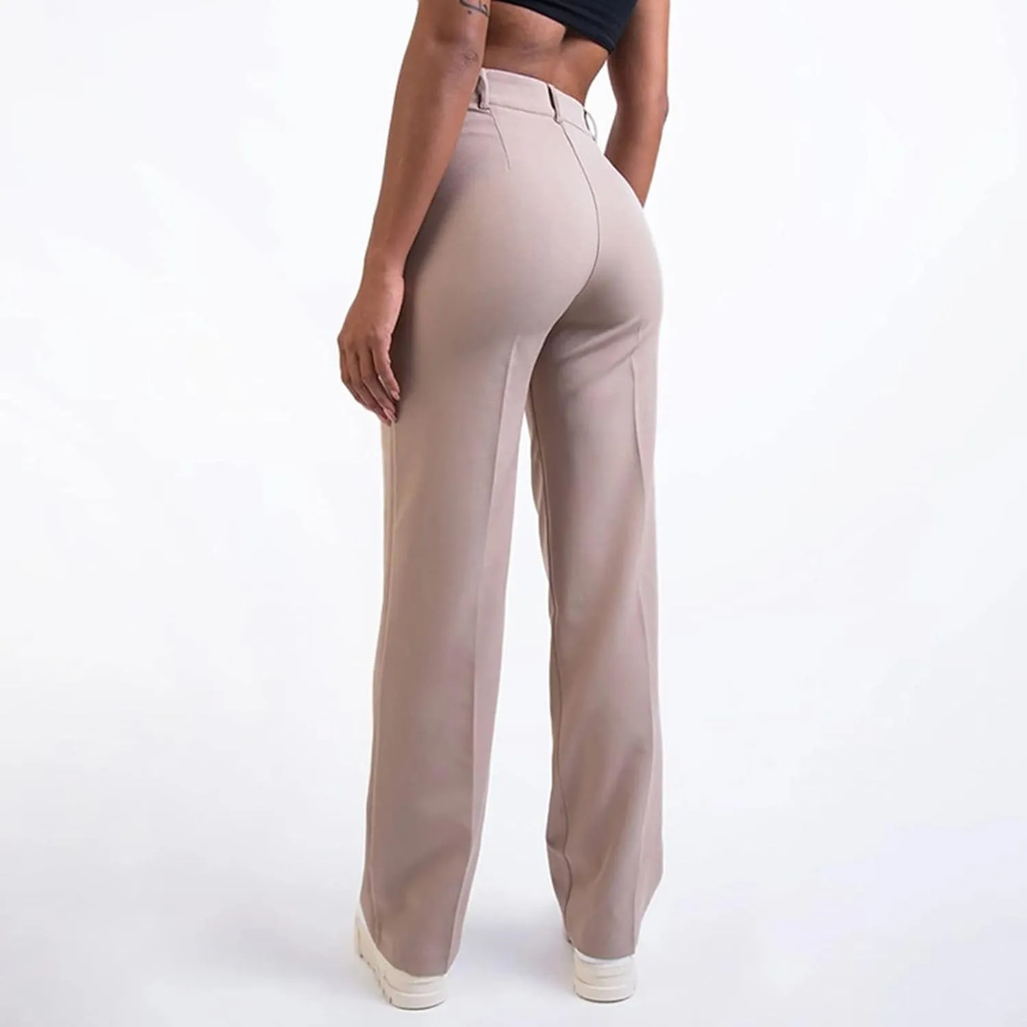 Womens Casual High Waist Straight Leg Ankle Business Dress Pants Stretchy Button Business Dress Work Pocket Trousers