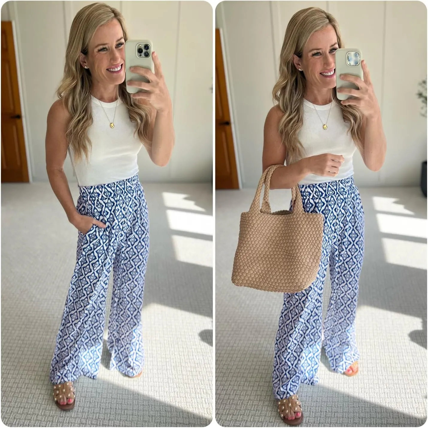 Women's Casual Wide Leg Palazzo Pants High Waist Tie Knot Summer Flowy Beach Work Trousers Lounge Pants with Pockets