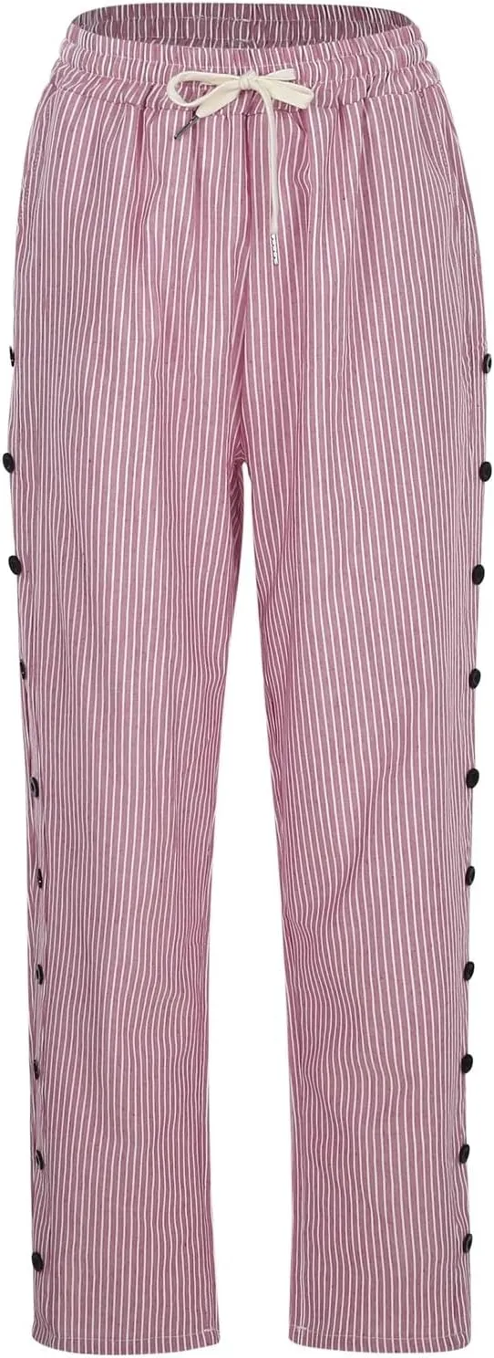 Womens Cotton Linen Pants Casual Drawstring Capri Linen Pants for Women White