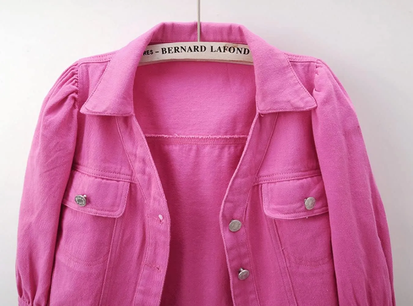 Women's Cropped Denim Jacket Puff Short Sleeve Sweet Button Down Denim Jean Jacket