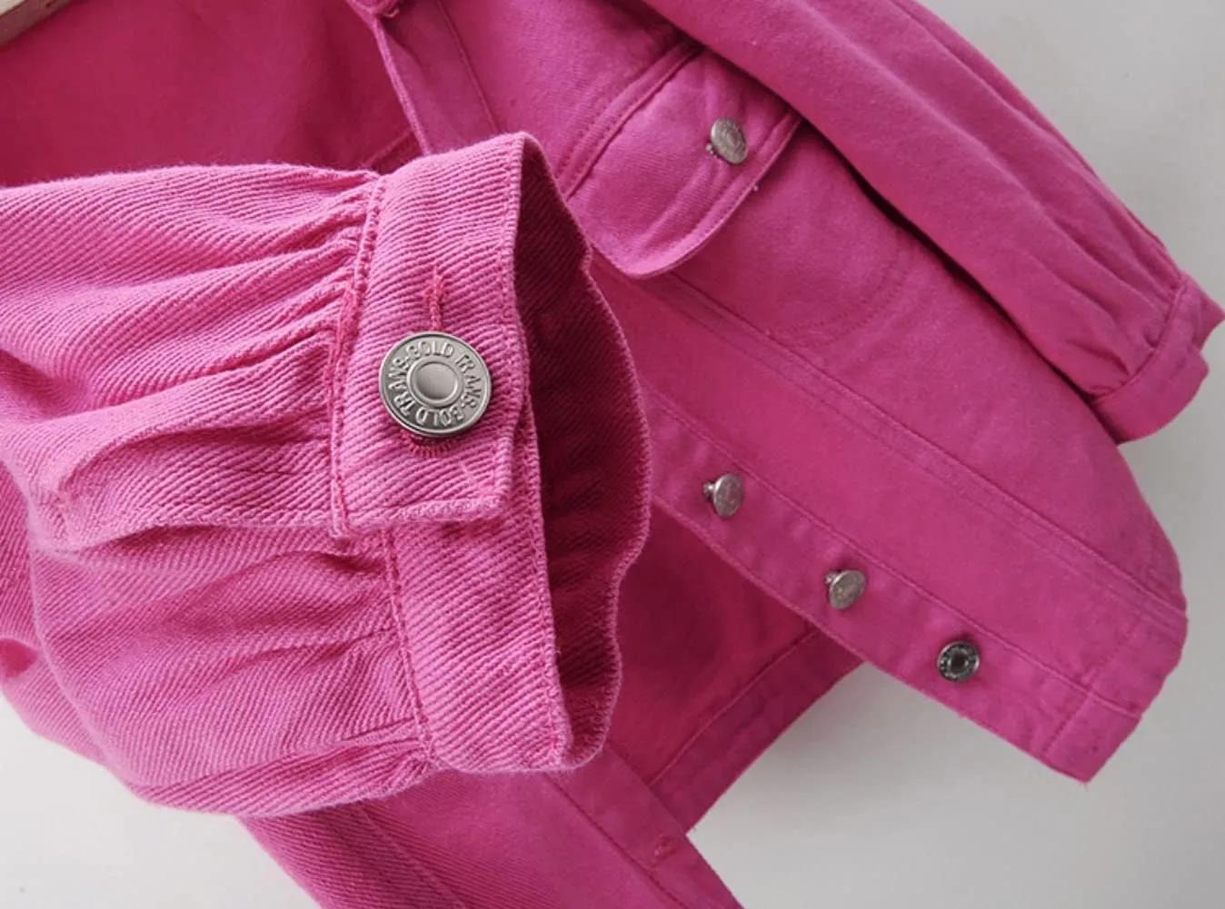 Women's Cropped Denim Jacket Puff Short Sleeve Sweet Button Down Denim Jean Jacket