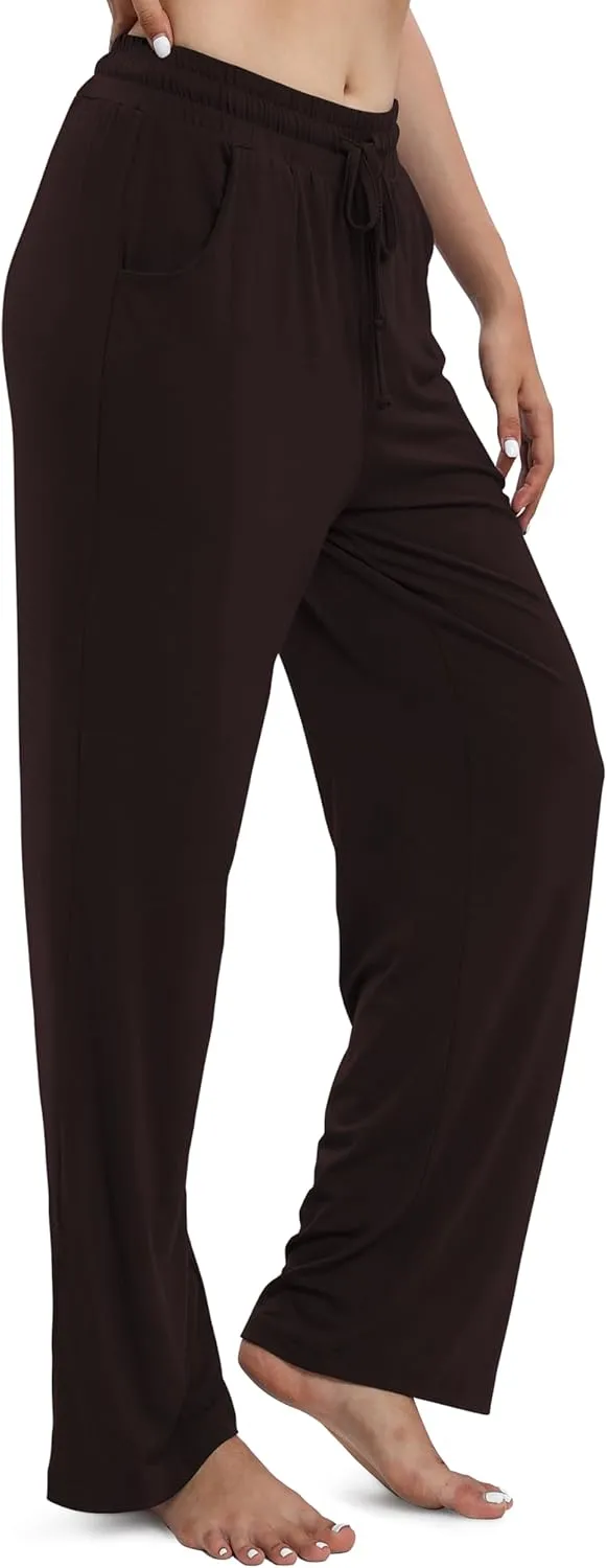 Women's Drawstring Casual Pants Stretchy High Waisted Loose Straight Leg Pants Jogger Trousers with Pockets