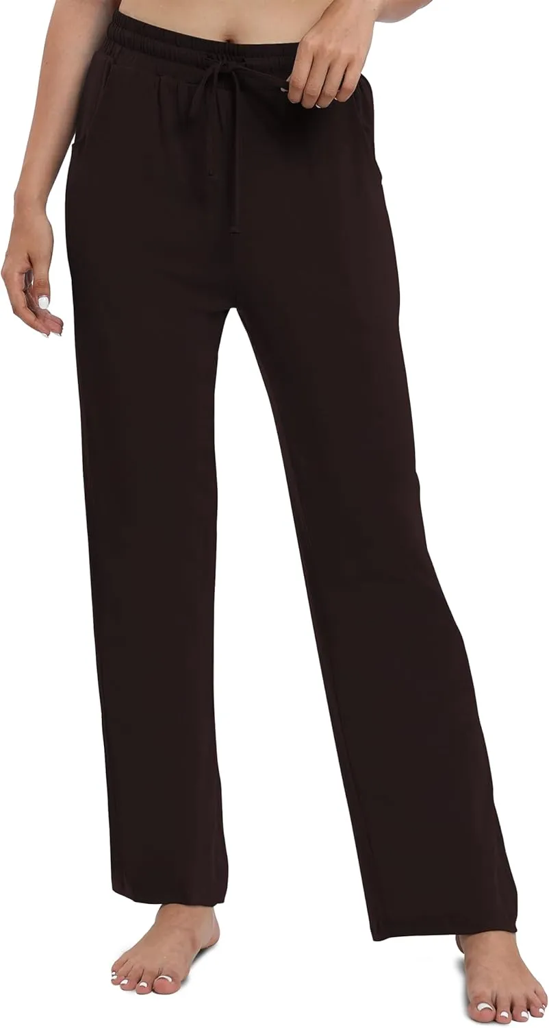 Women's Drawstring Casual Pants Stretchy High Waisted Loose Straight Leg Pants Jogger Trousers with Pockets