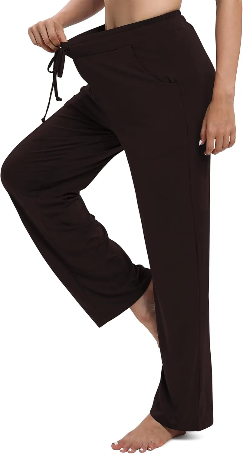 Women's Drawstring Casual Pants Stretchy High Waisted Loose Straight Leg Pants Jogger Trousers with Pockets