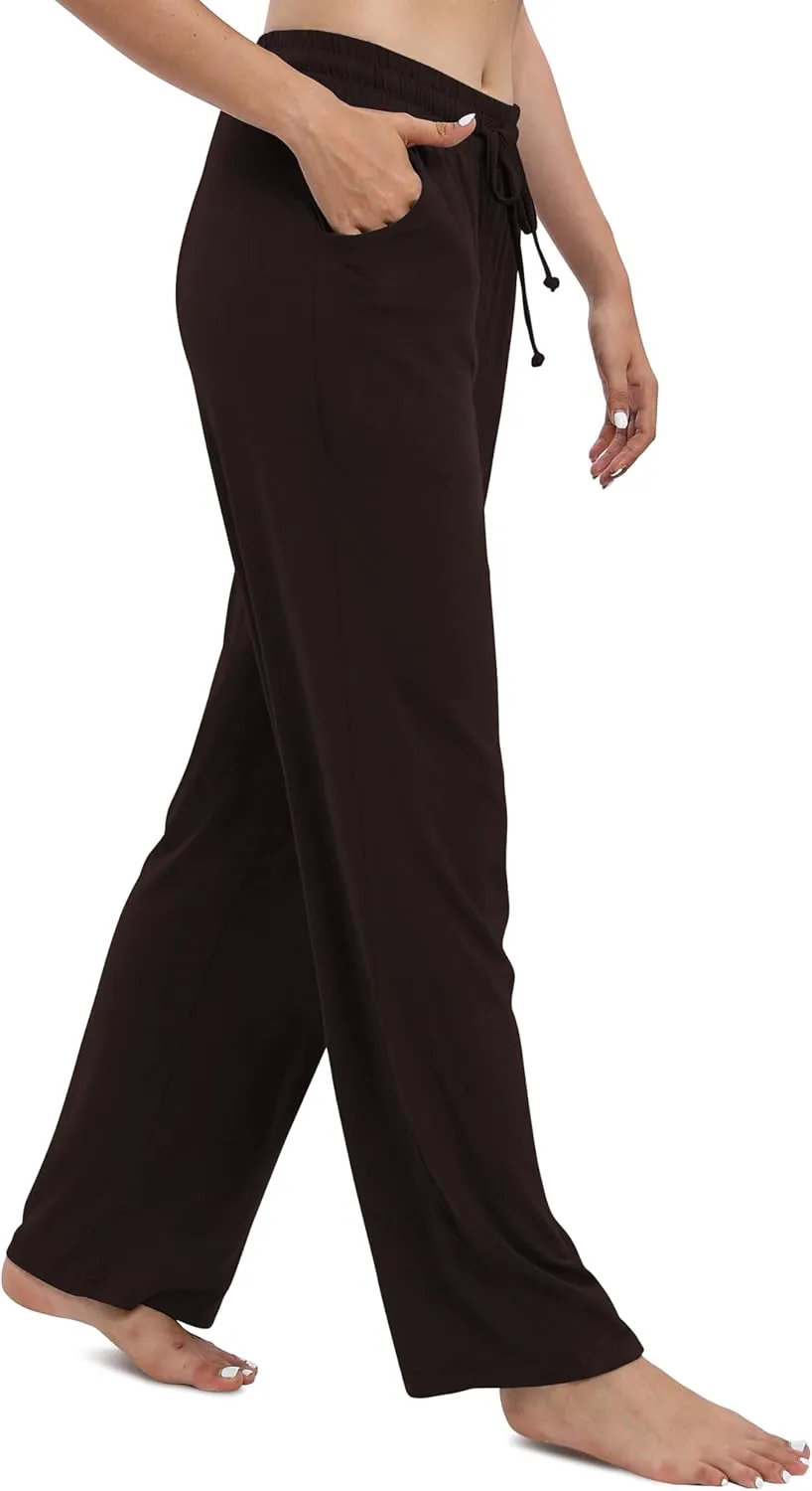 Women's Drawstring Casual Pants Stretchy High Waisted Loose Straight Leg Pants Jogger Trousers with Pockets