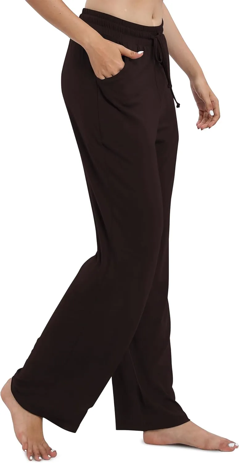 Women's Drawstring Casual Pants Stretchy High Waisted Loose Straight Leg Pants Jogger Trousers with Pockets