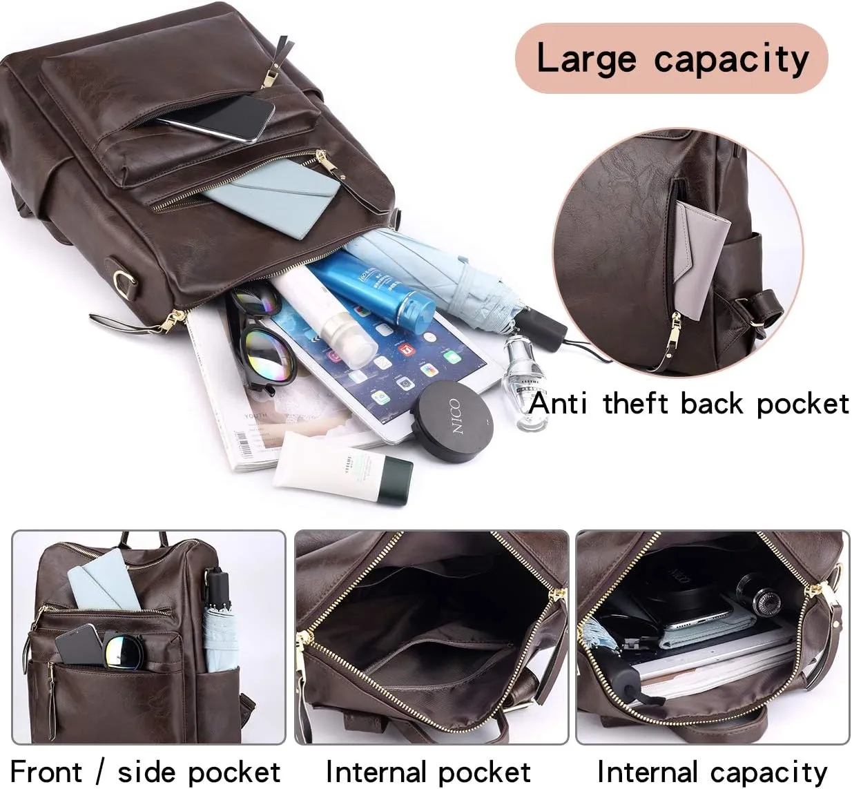 Women's Fashion Backpack Purse Multipurpose Design Convertible Satchel Handbags Shoulder Bag Travel bag