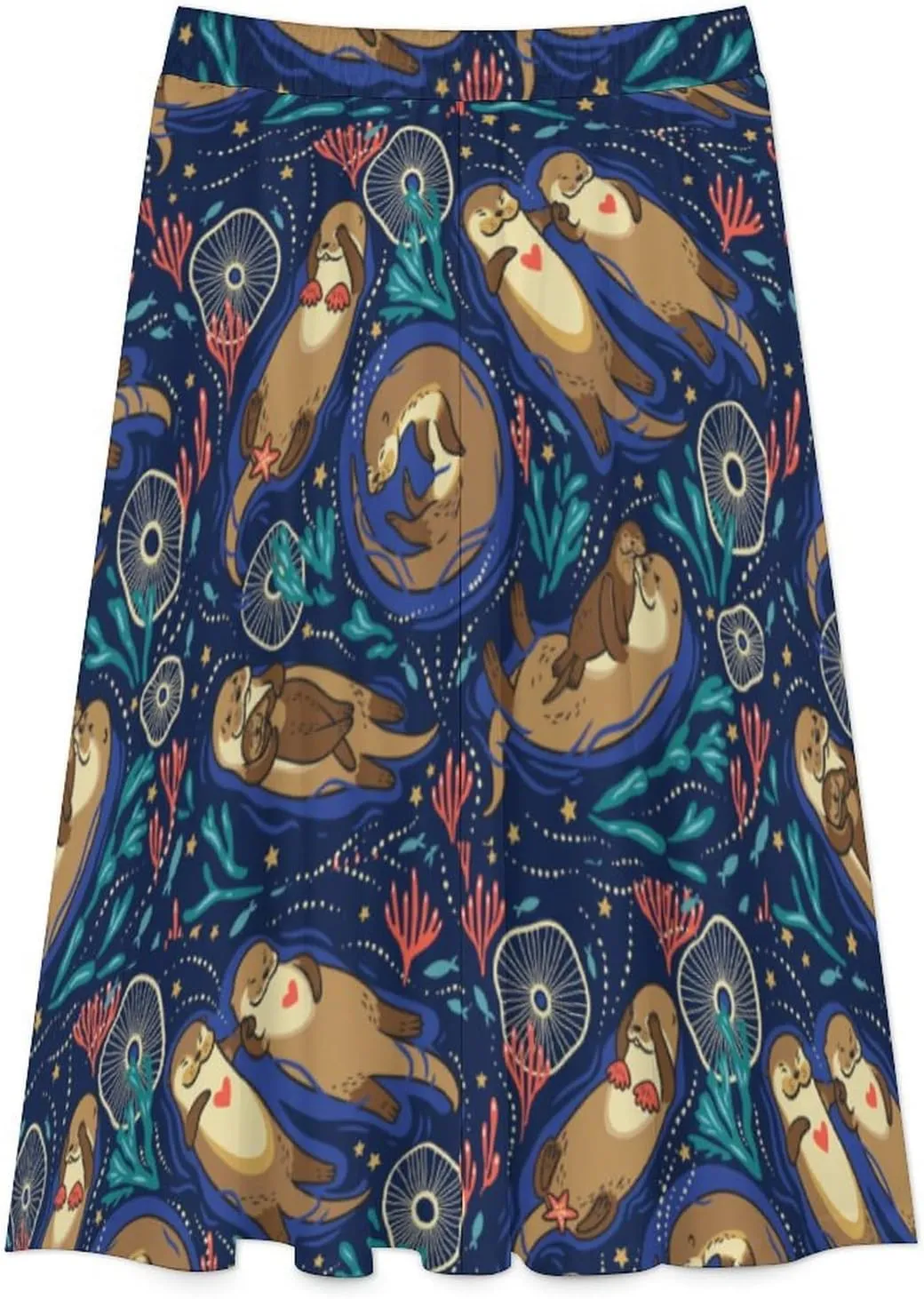 Womens High Waisted A-Line Rabbit Pleated Midi-Long Skirt