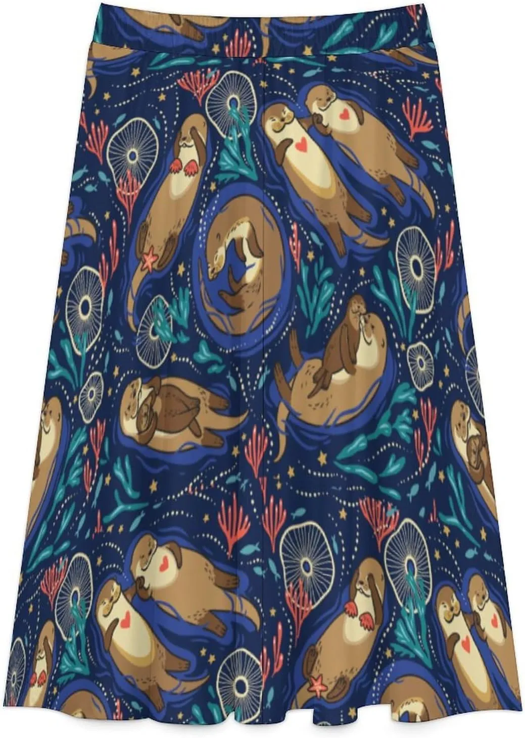 Womens High Waisted A-Line Rabbit Pleated Midi-Long Skirt