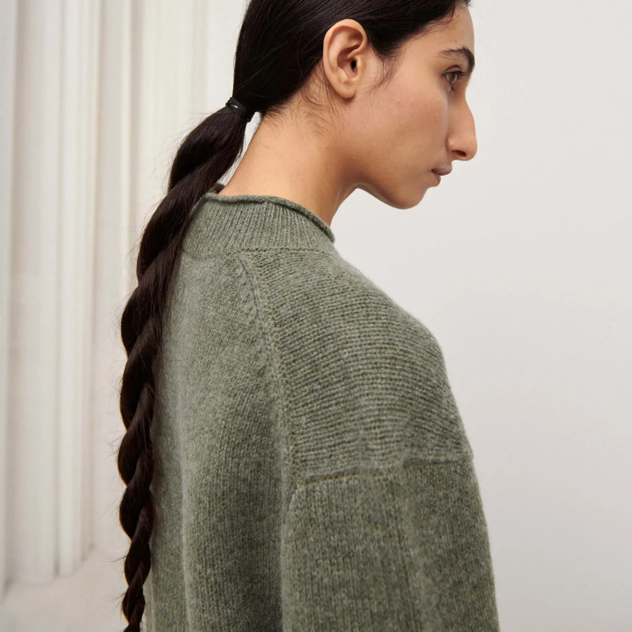 Women's Lambswool Sweater - Moss Melange AW23 (S) *Last One!