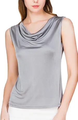 Womens Mulberry Silk Tank Top/Sleeveless Cowl Neck Pure Silk Blouse Tops|Summer Real Silk Tank T-Shirt
