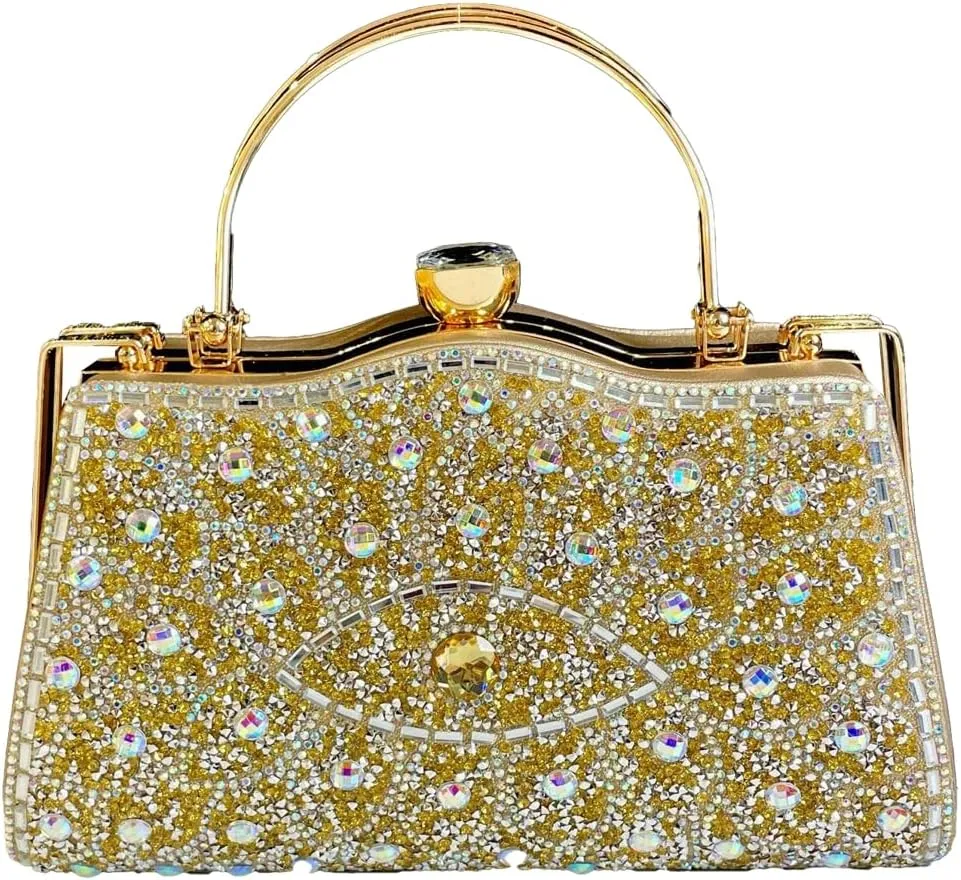 Womens Rhinestone Evening Clutch Chic Glitter Crossbody Purse with Chain Handbag Shoulder Bag for Wedding Party