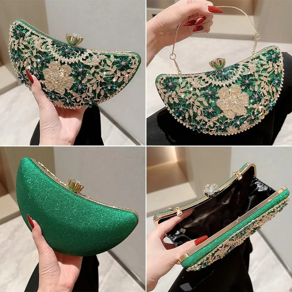 Womens Rhinestone Evening Clutch Chic Glitter Crossbody Purse with Chain Handbag Shoulder Bag for Wedding Party