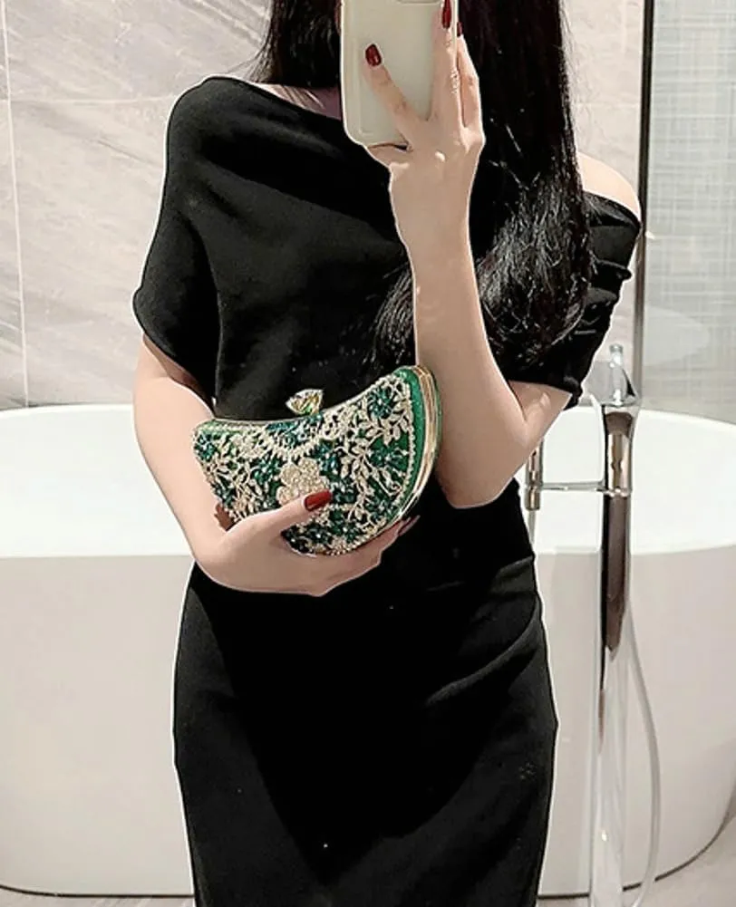 Womens Rhinestone Evening Clutch Chic Glitter Crossbody Purse with Chain Handbag Shoulder Bag for Wedding Party