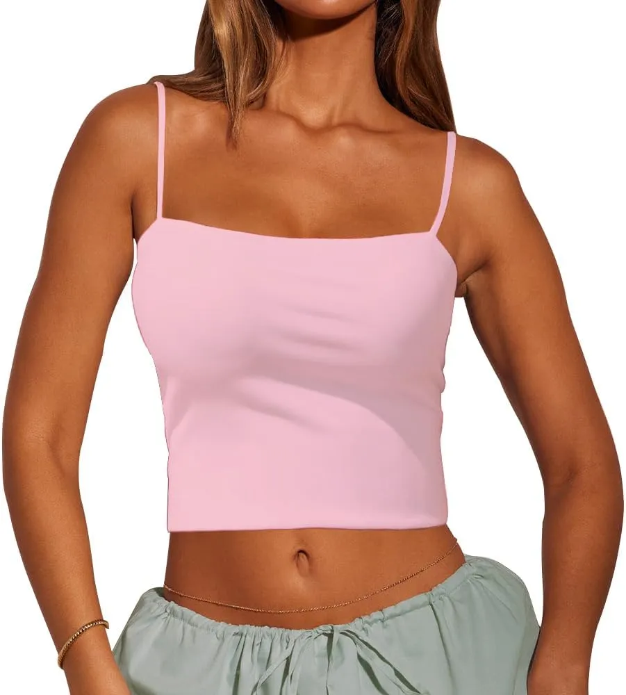 Women's Sexy Adjustable Spaghetti Strap Basic Cami Camisole Double Layer Tank Crop Tops