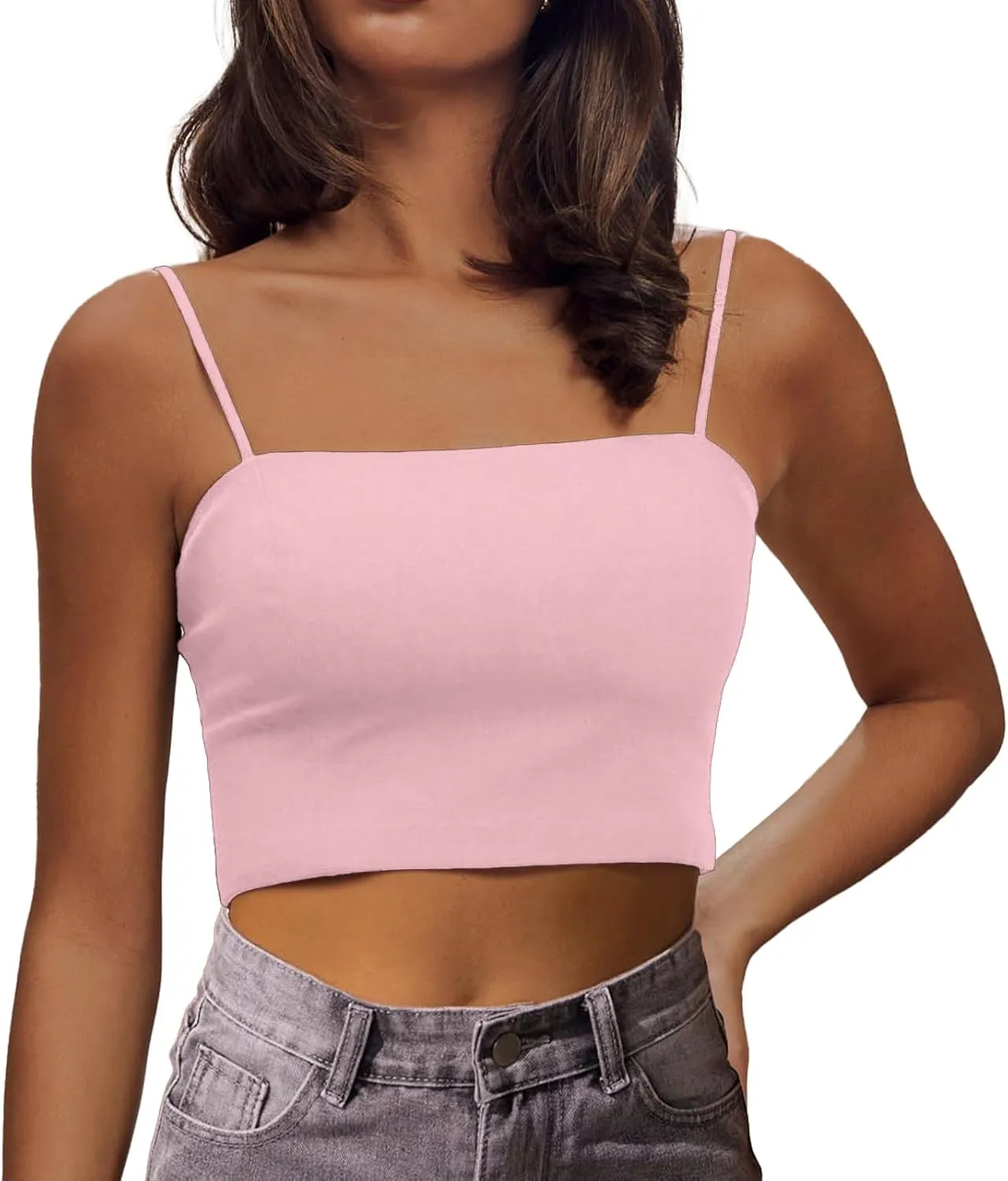 Women's Sexy Adjustable Spaghetti Strap Basic Cami Camisole Double Layer Tank Crop Tops