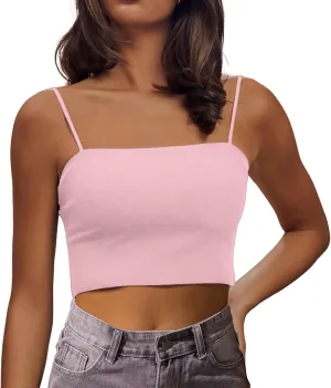 Women's Sexy Adjustable Spaghetti Strap Basic Cami Camisole Double Layer Tank Crop Tops