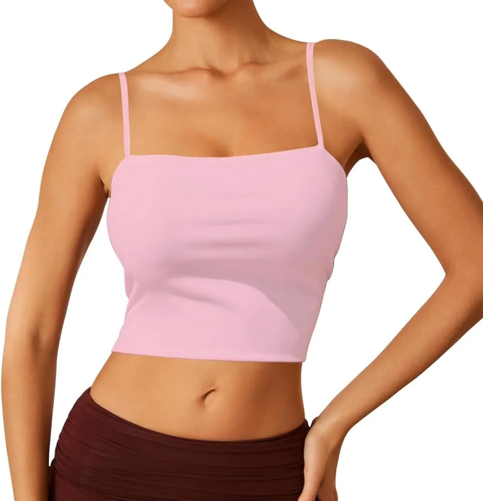 Women's Sexy Adjustable Spaghetti Strap Basic Cami Camisole Double Layer Tank Crop Tops