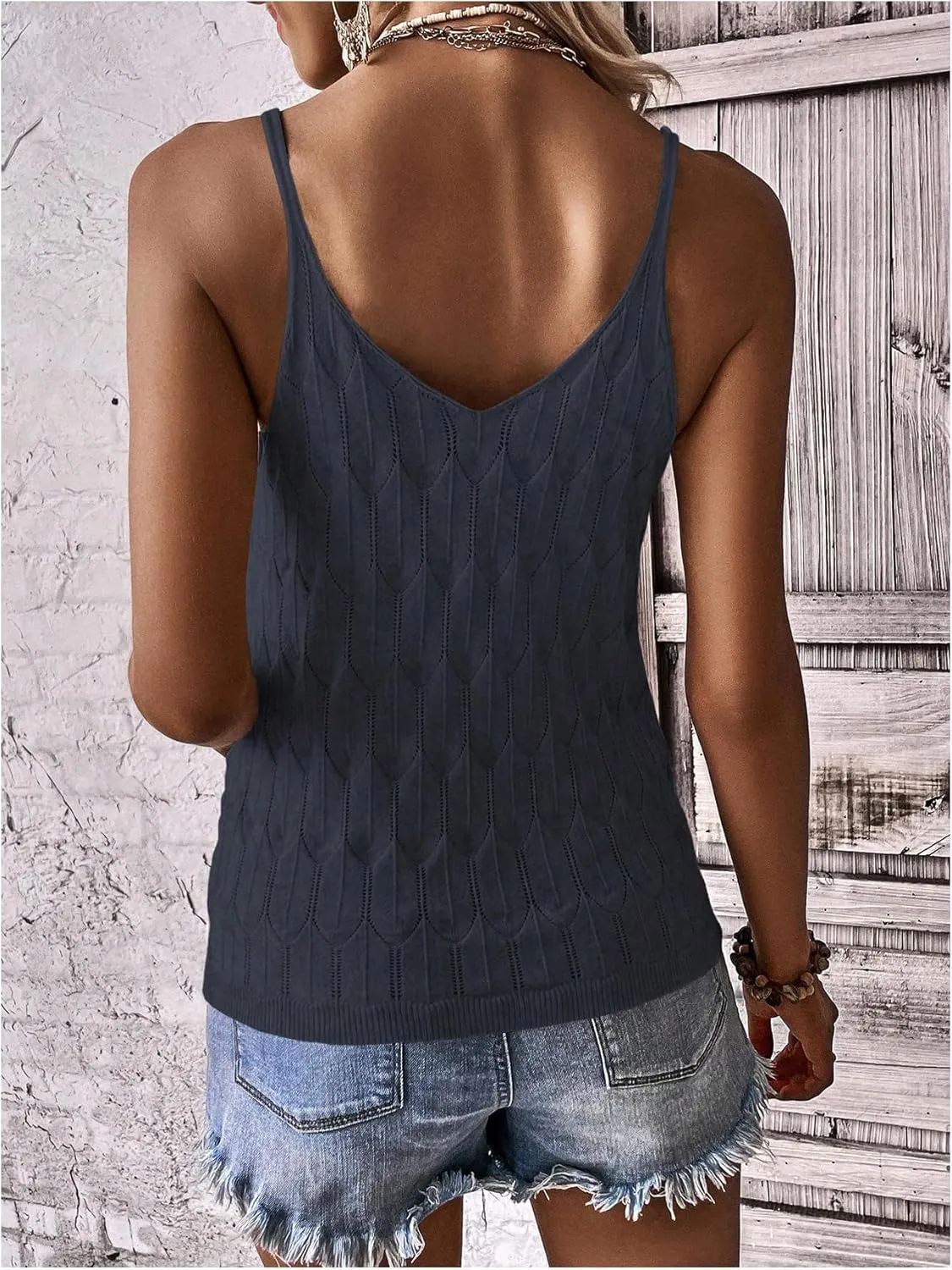 Women's Spaghetti Strap Sleeveless Cami Top V Neck Summer Casual Knit Camisole Tops