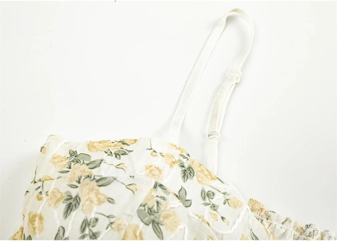 Women's Sweet Hot Girl Floral Sleeveless Camisole Off-Shoulder Short Slim Suspender Tops