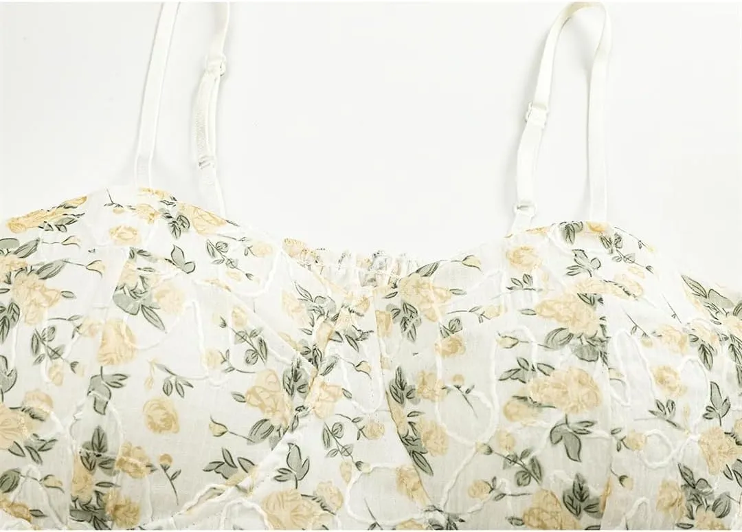 Women's Sweet Hot Girl Floral Sleeveless Camisole Off-Shoulder Short Slim Suspender Tops