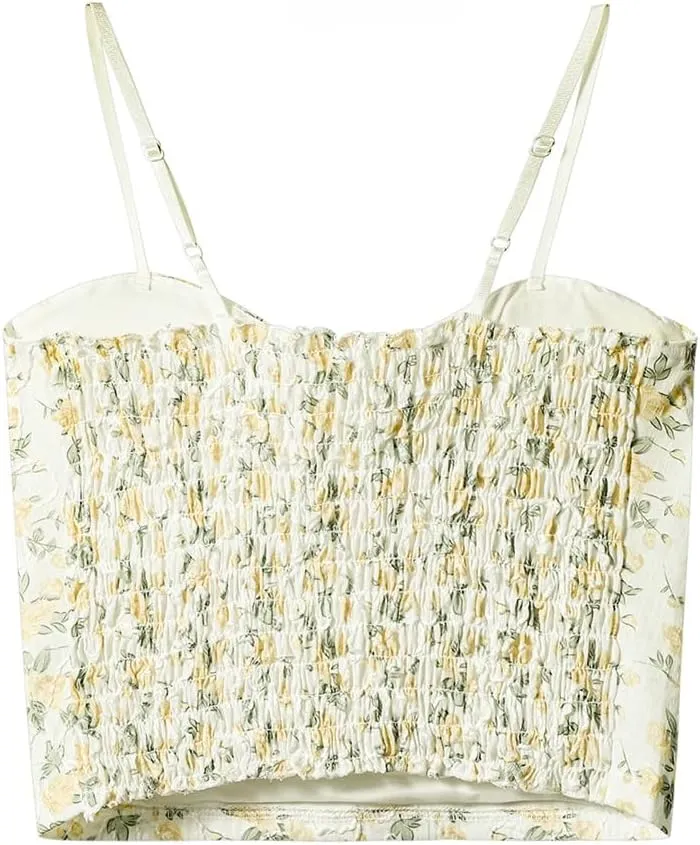 Women's Sweet Hot Girl Floral Sleeveless Camisole Off-Shoulder Short Slim Suspender Tops