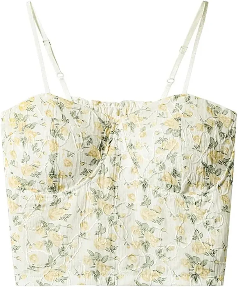 Women's Sweet Hot Girl Floral Sleeveless Camisole Off-Shoulder Short Slim Suspender Tops