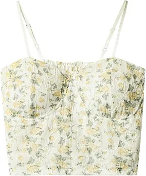 Women's Sweet Hot Girl Floral Sleeveless Camisole Off-Shoulder Short Slim Suspender Tops