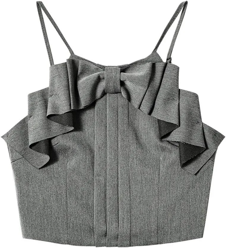 Women's Temperament Bow Sleeveless Camisole Sexy Backless Slim Short Suspendser Tops Female Clothing
