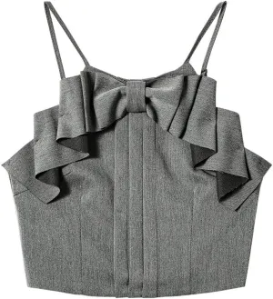 Women's Temperament Bow Sleeveless Camisole Sexy Backless Slim Short Suspendser Tops Female Clothing