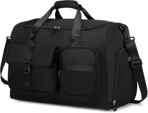 Women's Travel Gym Bag with Shoe Compartment & Dry/Wet Pockets, Expandable 8L Large Weekender Duffel for Yoga, Swimming, Overnight Trip, Checkered, Thick Top Handle, Black