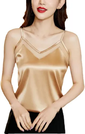 Women's V-Neck Slim Short Silk Tops Women Sleeveless Solid Color Backless Camisole