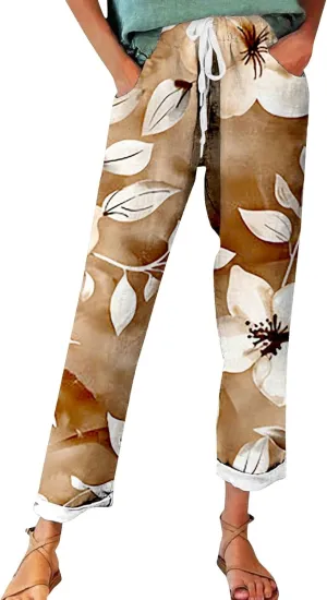 Women's Wide Leg Pants Summer Outfits Drawstring Elastic Waist Pants High Waisted Trousers Casual Beach