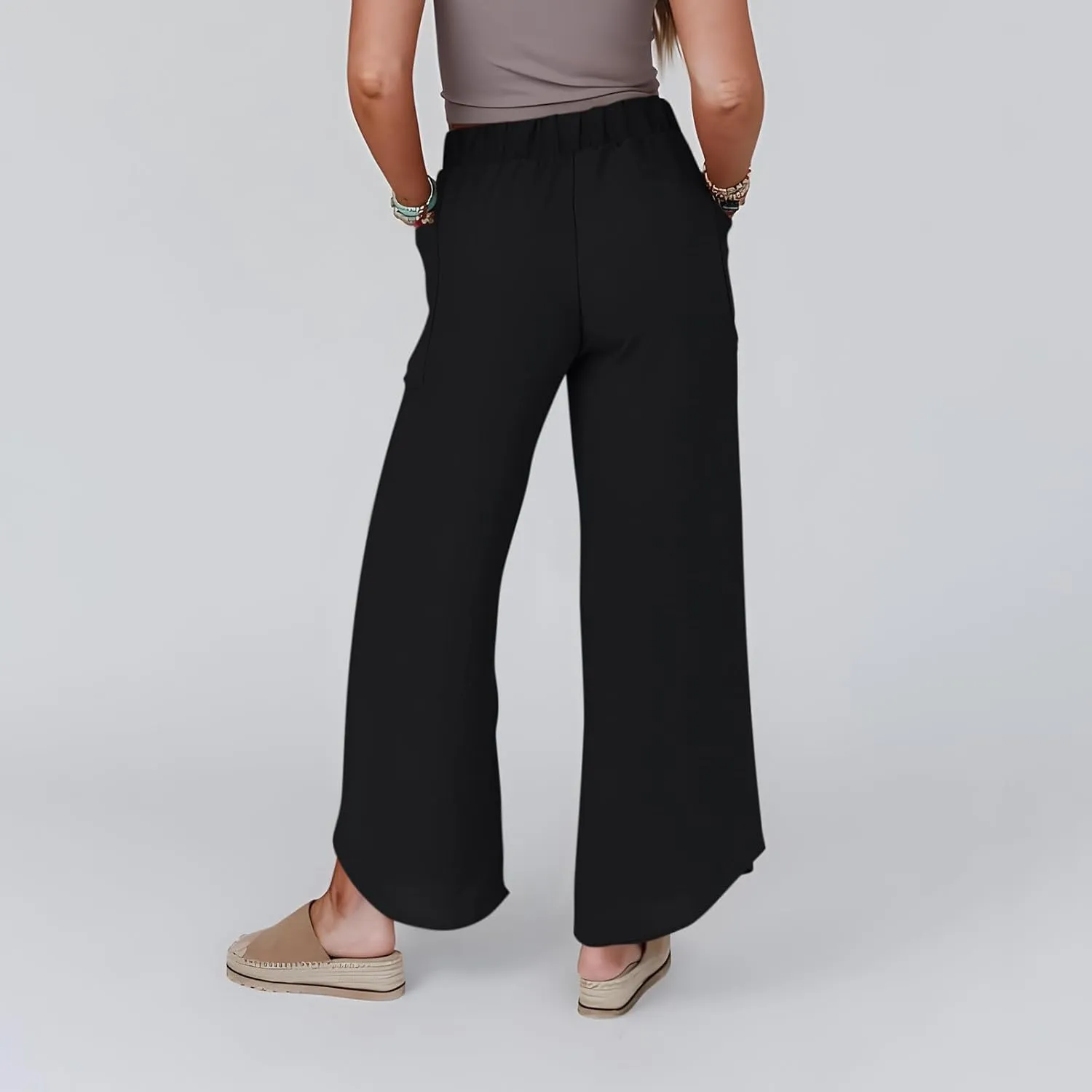 Womens Wide Leg Summer Pants Flowy Side Split Palazzo Beach Boho High Waisted Casual Lounge Trousers Plus Size